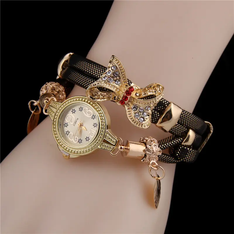 Fashion women's bracelet watch bow butterfly bracelet leather belt women wrist luxury ladies watches