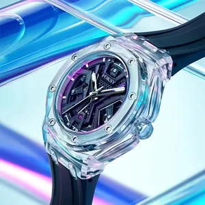 جودة عالية فريدة للرجال مصمم ساعة أوتوماتيكية مخصصة الأعمال الميكانيكية شفافة البلاستيك المعصم للرجال