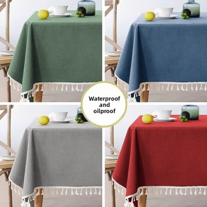 <span class=keywords><strong>Nappe</strong></span> en coton et <span class=keywords><strong>lin</strong></span> imperméable en TPU, résistante à l'huile, couleur unie, rectangulaire, avec bordure à pompons, style moderne et minimaliste pour salle à manger - Product Image 6