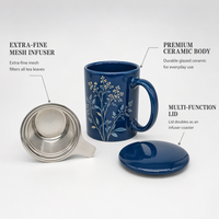 Nouvelle arrivée : tasse à thé 11 oz avec infuseur en céramique classique et infuseur et couvercle en acier inoxydable pour thé en feuilles.