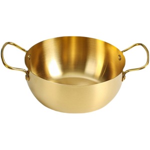 Korean Style Stainless Steel Ramen <b>Pot</b> Golden Color Double Handle Portable <b>Induction</b> Compatible Soup <b>Pot</b> - Product Image 1