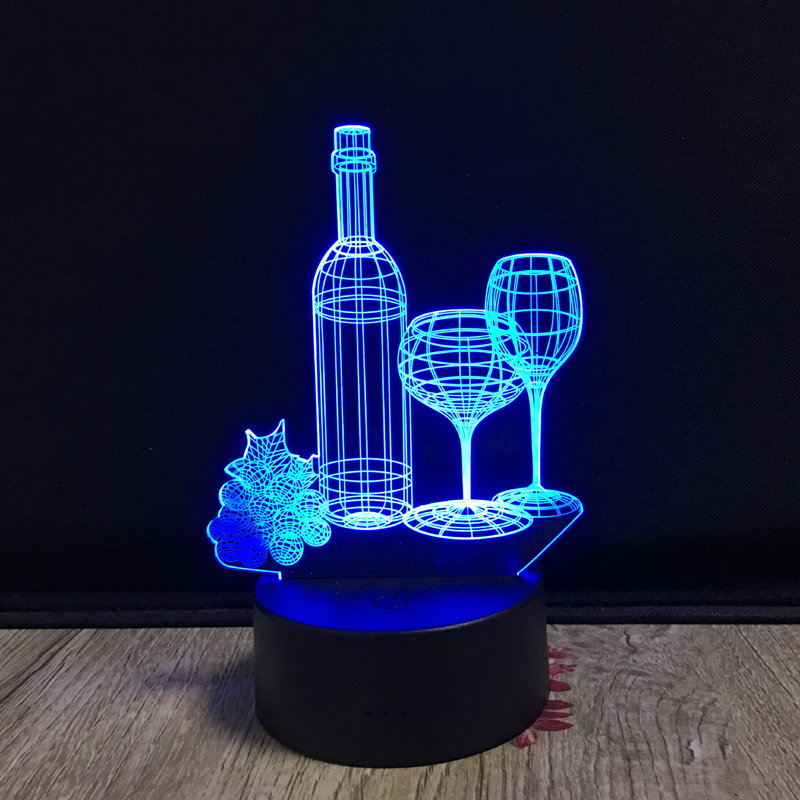 Кубок бутылки вина 3D цветная (RGB) Светодиодная лампа 3D Иллюзия ночник лампа винный бар украшения 7 цветов изменить светодиодные настольные лампы