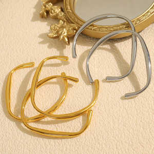 Fashion Cuff Bracelet <b>Titanium</b> Steel 18k Gold Plated Smooth Irregular C Shape Opening For Women - Product Image 2