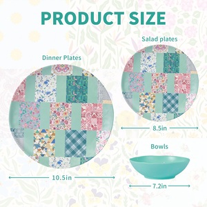 OEM 12-Piece Green Square Pattern <strong>Stitching</strong> Melamine Dinnerware Set Desserts <strong>Plate</strong> and Bowls for Wedding and Dinner - Product Image 2