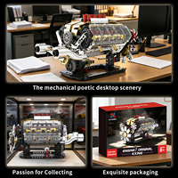 Set de Construcción de Bloques de Plástico Eléctricos MOC: Modelo de Motor V8 Clásico con Válvulas, Juguete de Coches, Rompecabezas, Regalo Científico para Fiestas, Adorno