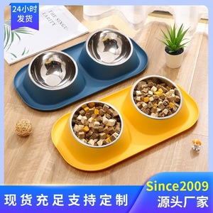 Bol pour animaux de compagnie Youcheng en acier inoxydable, double bol, base en plastique, support inclinable pour le cou, pour chiens et chats, bol à eau facile à nettoyer - Product Image 3