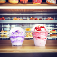 Vaso de Plástico Desechable AT PACK Personalizado de 92 mm 7 oz para Yogur, Helado, Pastel, Postre, Malteada, de PP PET Transparente con Tapas de Pared Simple