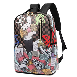 Zaino Impermeabile in PU con Cerniera e Logo Personalizzato, Motivo Geometrico Stampato, 20-36L, Moda Casual, per Uso Scolastico, Unisex - Product Image 1