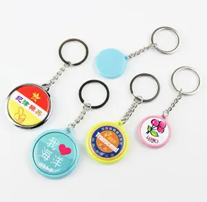 New DIY making Keychain Double-side 32mm colorful Keychain with buttons material blank key Rings parts