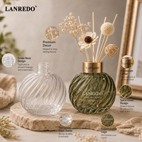 Bouteille diffuseur d'arômes en verre côtelé, 100 ml, 200 ml, décorative, ronde, vide, avec bouchon doré – Meilleures ventes