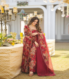 Nueva tendencia, traje Anarkali de diseñador exclusivo para adultos, hermosa tela de rayón de imitación pesada con estampado Digital, indio pakistaní - Product Image 1