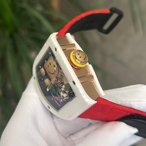 Montre mécanique de luxe, style urbain, cadran blanc en céramique ajouré, design unique avec visage souriant de designer - Product Image 3