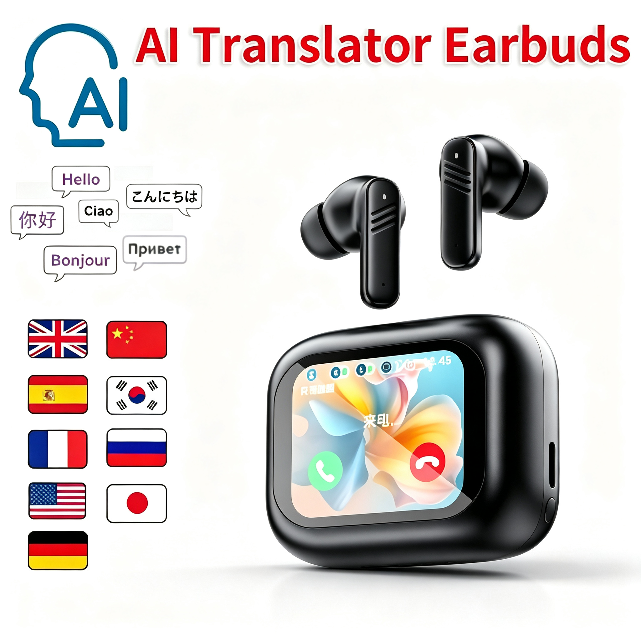 <strong>TWS</strong> Earphones <strong>ANC</strong> ENC Noise Reduction 2.1" Touch Color Display IPX4 Type C Fast Charging Touch Control Business Wireless Headset