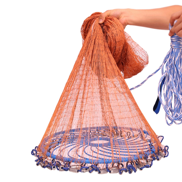 High Strength Tire Line American Style Nylon Hand-Cast Fishing Net with Frisbee Drawstring Double Knot PE & PP Plastic