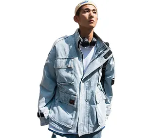 Jaket Denim Trendi Pria, Jaket Denim Jalanan Pria, Jaket Jins Denim, Jaket Kargo untuk Pria, Mantel Koboi Jalanan, Modis, Trendi, 2021