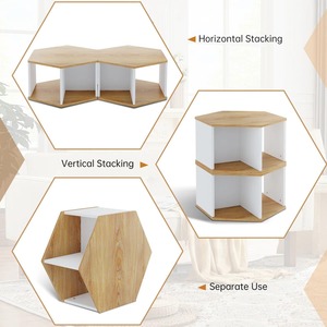 <span class=keywords><strong>Table</strong></span> d'appoint hexagonale multifonctionnelle en panneaux de particules, avec compartiments ouverts et plateau effet chêne, vente en gros - Product Image 5