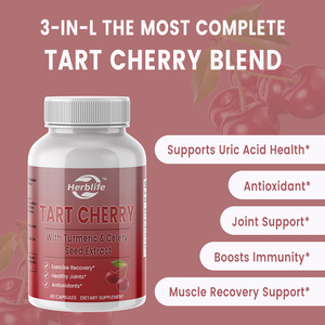 Cápsulas de extracto de cereza ácida 3 en 1 OEM de etiqueta privada con suplementos de semillas de cúrcuma y apio para articulaciones, músculos, soporte para dormir - Product Image 3