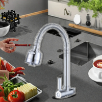 Robinet de cuisine mural moderne à poignée unique, avec cartouche céramique, monotrou, rotation à 360°, en acier inoxydable, avec flexible d'extension