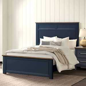 Lit de rangement en bois massif bleu marine, taille Queen, style minimaliste pour enfants, adultes et personnes âgées - Product Image 1
