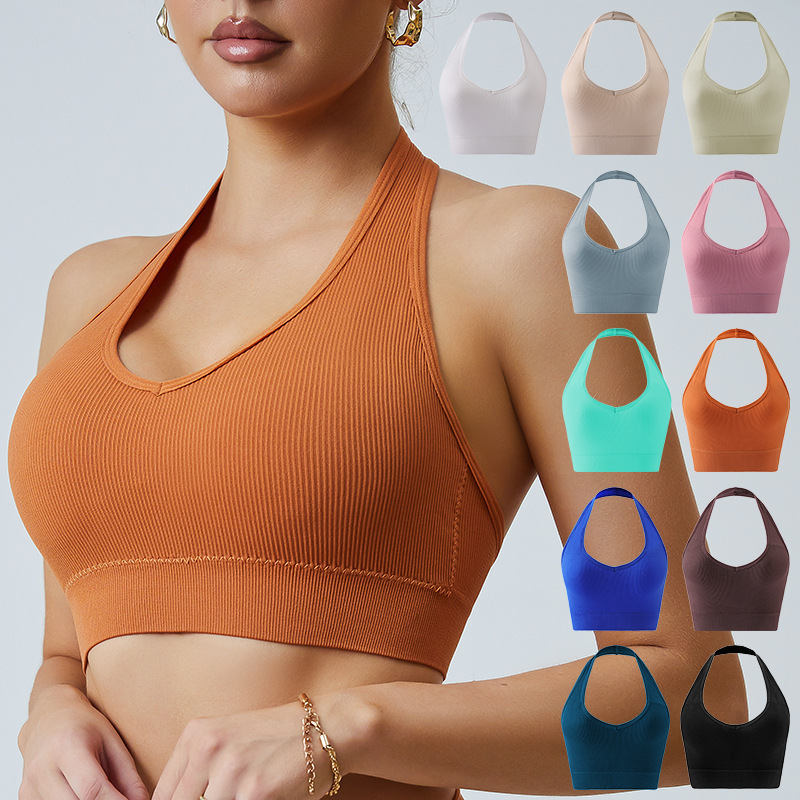 Seamless Nylon Girl's Underwear Halter Neck Style No Steel Ring Anti-Expansion High Support Push-up Bra Small Chest Sports