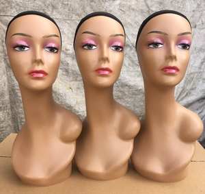 Tête de mannequin réaliste en PVC à long cou pour femme, avec épaules et maquillage, pour l'affichage de perruques, vente en gros à prix réduit - Product Image 3