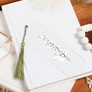 Marque-page acrylique de fleur de <span class=keywords><strong>naissance</strong></span> Signets de nom personnalisés avec des glands Marqueur de page mignon Cadeaux pour femmes Filles Amoureux des livres - Product Image 2