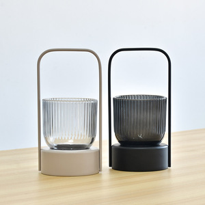 LANJO Macaroon Glass Candle <b>Lantern</b> Garden Decorative <b>Lantern</b> For <b>Tea</b> <b>Light</b> with Metal Handle Portable - Product Image 5