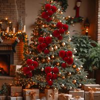 Adorno de Bolas de Navidad Rojas de Alta Calidad, Ramillete de Bolas de Terciopelo para Árbol de Navidad, Decoración para el Hogar y Fiestas