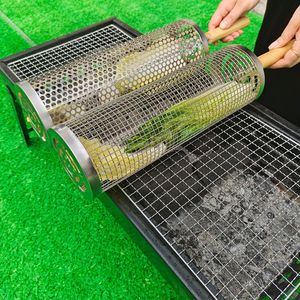 Panier de barbecue en acier inoxydable avec roues et longue poignée, durable pour le camping en plein air - Excellent cadeau pour papa ou mari - Product Image 4