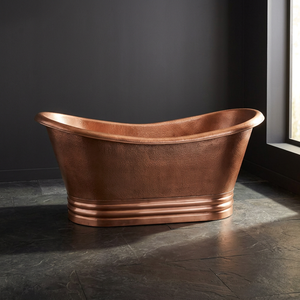 Bañera Ovalada de Cobre de Lujo Clásica, Independiente, con Base Acanalada - Artesanía India Duradera para Adultos - Product Image 3