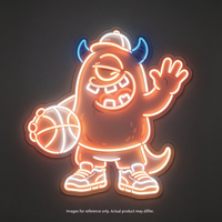 Enseigne néon LED Monstre à un œil mignon, Monstre de dessin animé avec ballon de basket et casquette, Lumière néon pour salle de jeux, bar, décoration murale de chambre d'enfant