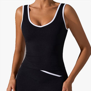 Top de sport pour femmes, couleur contrastée, sexy, col en V, débardeur de yoga, taille cintrée, coupe ajustée, rembourré - Product Image 2
