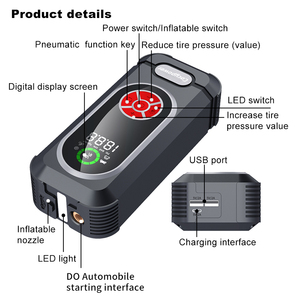 12000mAh Jumper khởi động xe nhảy đèn Pin ngân hàng điện không khí nén cho xe tải xe máy 1000A đỉnh hiện tại 10000mAh Pin - Product Image 2