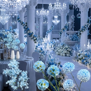 Fleurs artificielles en soie série bleue, haut de gamme, réalistes, bouquets faits main pour événements de mariage, fleurs d'allée, décoration intérieure - Product Image 1