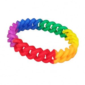 Bracelet en silicone torsadé effet friture, bracelet de poignet en caoutchouc arc-en-ciel, bijou de mode adapté aux hommes et aux femmes adultes - Product Image 1