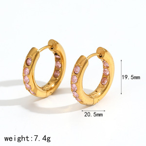 Pendientes de Aro Redondos con Incrustaciones de Diamantes, Acero Inoxidable, Unisex, Uso Diario, Diseño Geométrico, Engaste de Canal TE60203 G PK - Product Image 5