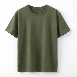 T-shirt en coton à manches courtes vert olive pour homme, coupe classique, col rond, couleur unie, jersey tricoté, décontracté - Product Image 1