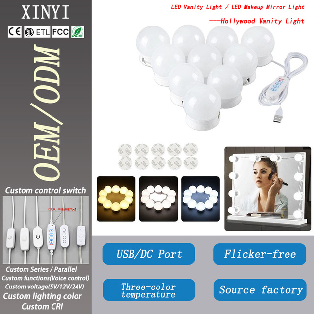 Modern Style 45mm LED Makeup Vanity Light Bulb 10-in-1 Dimmer Waterproof 5V IP44 for Bathroom Bedroom Lighting