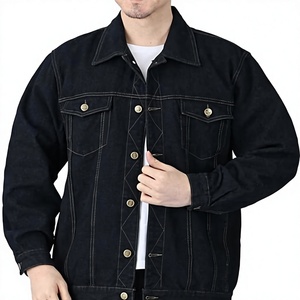 Men's Dark Denim Jacket Button Front Solid Color Regular Fit Casual Autumn Washable 100% Cotton Topstitch Design - Product Image 1