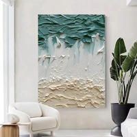 Peinture 3D texturée à l'huile de paysage de plage, grande toile abstraite lavable turquoise, art mural côtier vague blanche