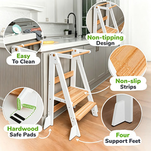 Montessori Wooden Baby Learning Tower Foldable Kitchen Helper <b>Stool</b> for Toddlers CPC ASTM Natural Birch Wood Step <b>Stool</b> - Product Image 3