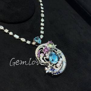 Lüks kadın özel kolye ile 6.59CT safir elmas 18K/14K sarı altın küba zincir ve kolye hediyeler için tasarımlar - Product Image 6