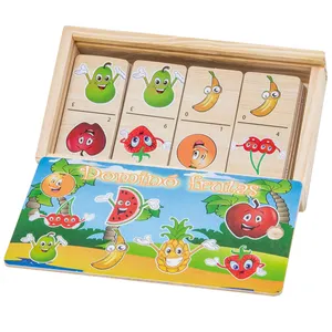 2024 new product wooden fruit domino puzzle portable multifunctional for children's preschool education educational games set
