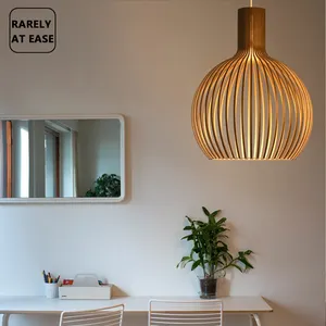 Jpungsun Kitchen Restaurant LED Modern Wooden Cage Pendant Light Hanging Lamp Dining Room Decorative Bamboo Weave Chandelier