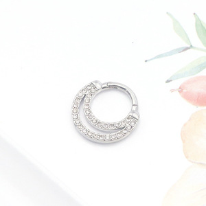 Anneau de nez double couche en zircon, en acier inoxydable argenté et doré, serti en canal, bijou de piercing géométrique rond, cadeau - Product Image 3