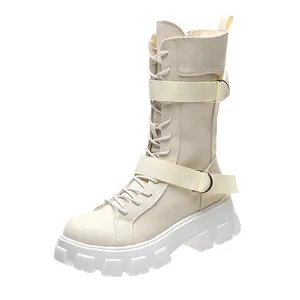 Sommer Canvas Stiefel Schuhe für Studentinnen Coole Mädchen dicke Sohle Motorrad Reitstiefel