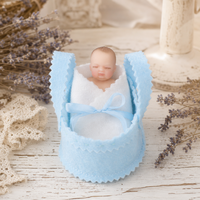 4 Zoll Silikon Reborn Babypuppe Schlafendes Pucktuch Blaue Tragetasche Satin-Schleife Neugeborenen-Puppe für Rollenspiele