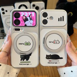 Coque de téléphone anti-chute électroplaquée avec support pour <span class=keywords><strong>iPhone</strong></span> 18, 17, 16, 15, 14, avec grandes fenêtres de visualisation et motif chat noir - Product Image 1