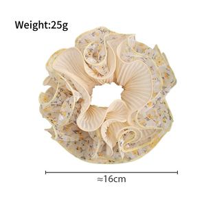 Diadema de Gasa con Doble Capa de Encaje Floral y Pliegues para Mujer, Banda Elástica para el Cabello - Product Image 3