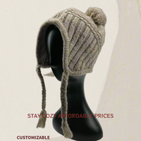 Bonnet YW pour femme en fil bouclé tricoté à la machine, mignon, chaud, réglable, léger (125g), avec logo personnalisé, pour adulte, voyage et extérieur